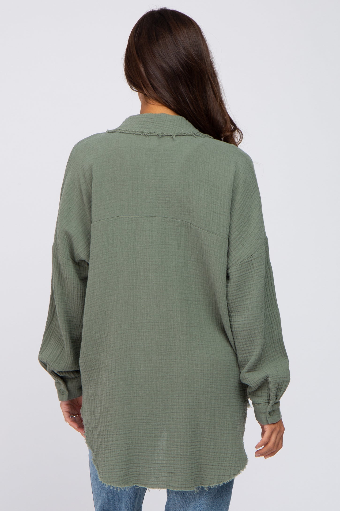 Olive Crepe Maternity Button Up Shirt