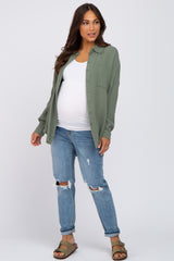 Olive Crepe Maternity Button Up Shirt