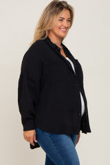 Black Crepe Maternity Plus Button Up Shirt