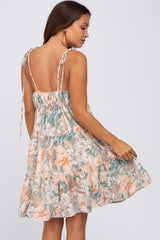 Peach Floral Ruffle Tiered Maternity Dress