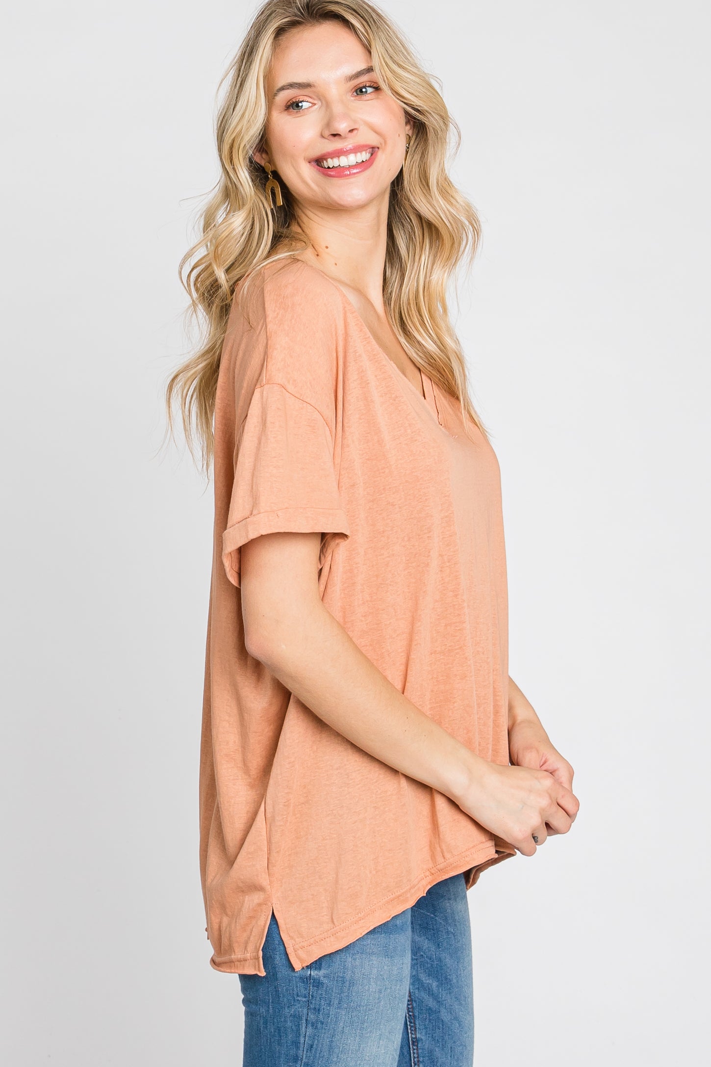 Rust Basic Rolled Short Sleeve Top