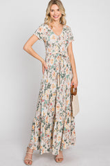 Beige Floral Tiered Maternity Maxi Dress