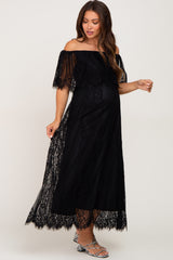 Black Lace Off Shoulder Maternity Maxi Dress