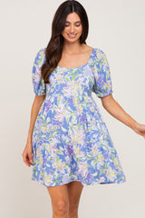Blue Floral Tiered Maternity Dress