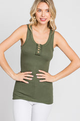 Olive Button Neckline Ribbed Tank