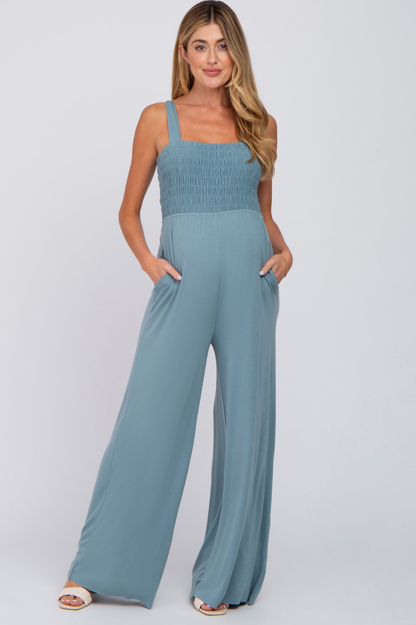 Milli jumpsuit in sky blue | Maternity dresses for baby shower, Baby shower  dresses, Cute maternity outfits