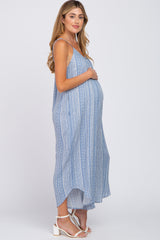 Light Blue Printed Asymmetrical Maternity Jumpsuit