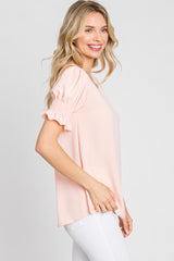 Pink Smocked Puff Sleeve Blouse
