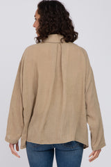 Mocha Rolled Cuff Button Down Blouse