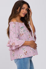 Pink Floral Off Shoulder Maternity Blouse