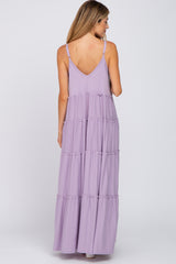 Lavender Sleeveless Tiered Maternity Maxi Dress