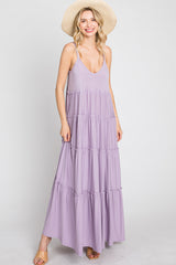 Lavender Sleeveless Tiered Maternity Maxi Dress