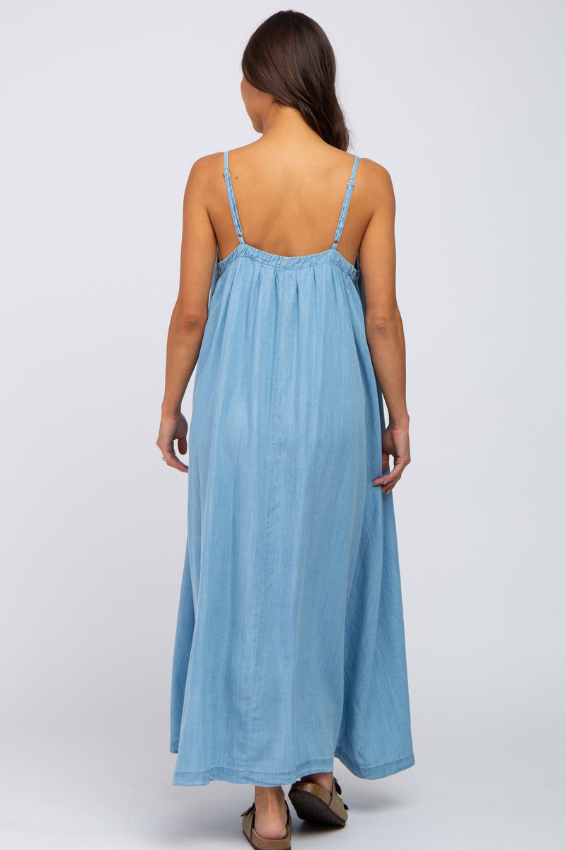Blue Denim Square Neck Maternity Maxi Dress– PinkBlush