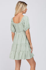 Green Gingham Smocked Tiered Dress