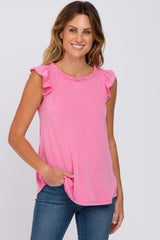 Pink Ruffle Accent Maternity Top