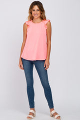 Coral Ruffle Accent Top