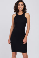 Black Ribbed Fitted Tank Dress