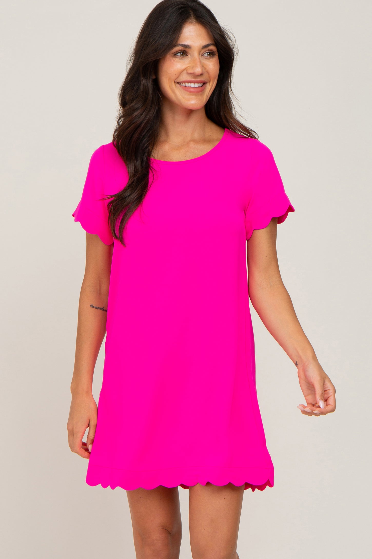 pink shift dress with sleeves Women's Blush Structured Chiffon Long Sleeve Shift Dress