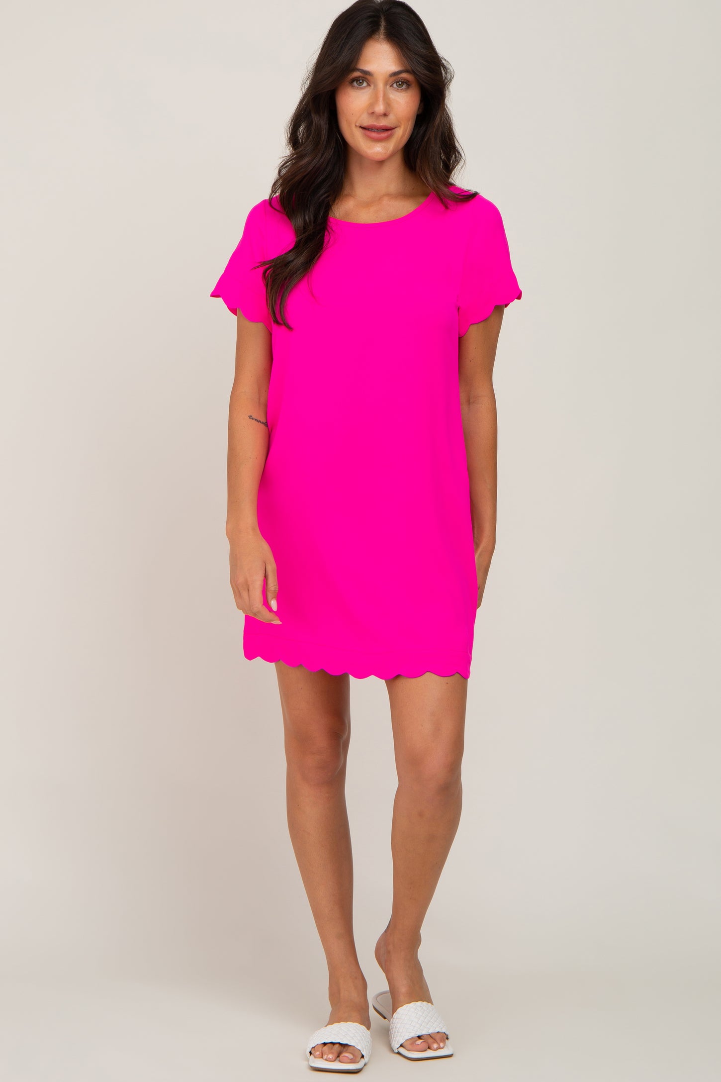 Fuchsia Scalloped Shift Dress PinkBlush Fuchsia Scalloped Shift Dress PinkBlush