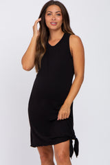 Black Sleeveless Knotted Hem Maternity Dress