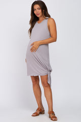 Grey Sleeveless Knotted Hem Maternity Dress
