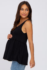 Black Sleeveless Button Front Maternity Top