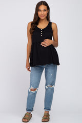 Black Sleeveless Button Front Maternity Top