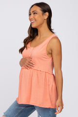 Coral Sleeveless Button Front Maternity Top