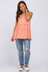 Coral Sleeveless Button Front Maternity Top