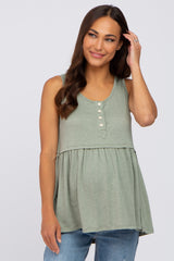 Light Olive Sleeveless Button Front Maternity Top