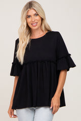 Black Ruffle Accent Babydoll Top