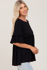 Black Ruffle Accent Babydoll Top