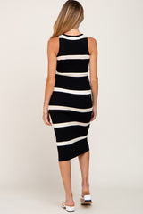 Black Striped Sleeveless Sweater Maternity Midi Dress