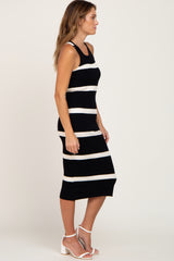 Black Striped Sleeveless Sweater Midi Dress