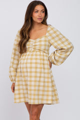 Mustard Plaid Long Sleeve Maternity Dress