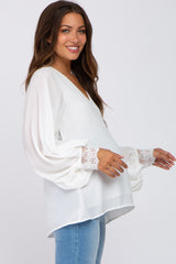 White Long Sleeve Crochet Lace Maternity Blouse