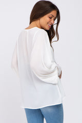 White Long Sleeve Crochet Lace Maternity Blouse