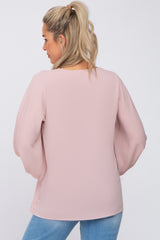Pink Long Sleeve Crochet Lace Maternity Blouse