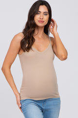 Taupe Ribbed V-Neck Maternity Tank Top