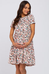 Light Pink Floral Short Sleeve Babydoll Maternity Dress
