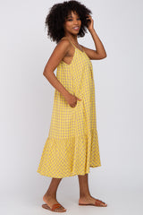 Yellow Gingham Ruffle Hem Midi Dress