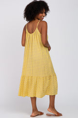 Yellow Gingham Ruffle Hem Midi Dress