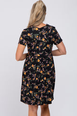 Black Floral Ruffle Wrap Front Short Sleeve Maternity Dress