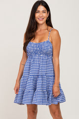 Royal Blue Gingham Tiered Dress