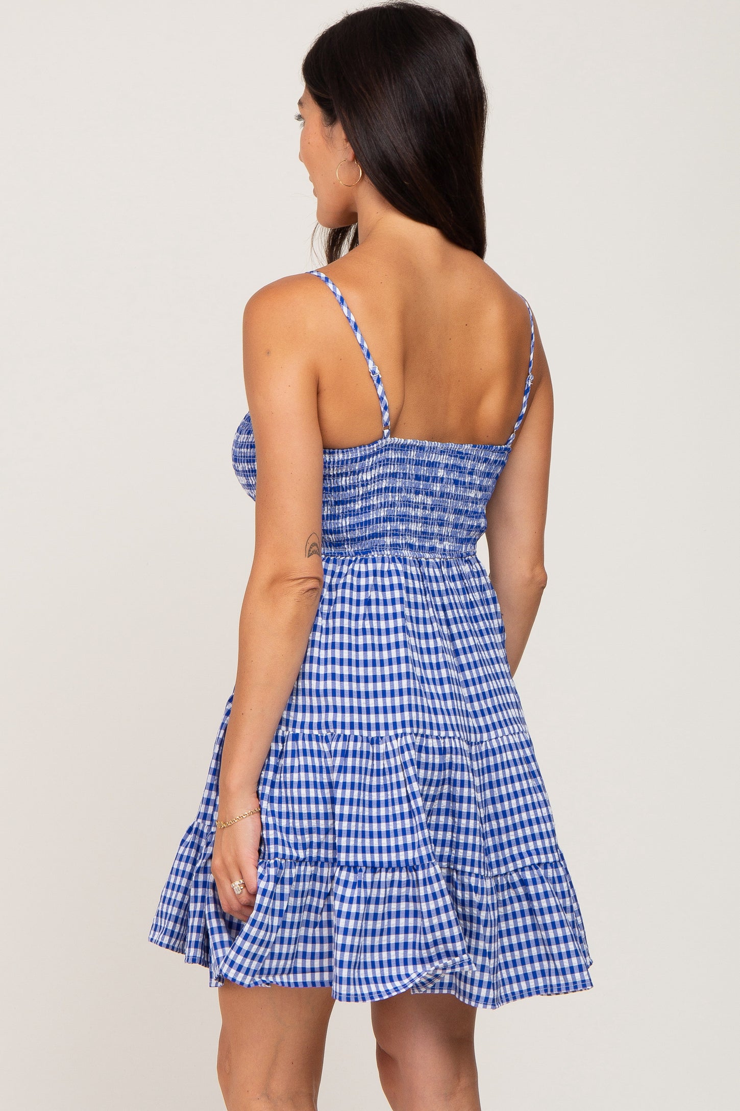 Royal Blue Gingham Tiered Dress