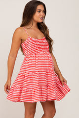 Red Gingham Tiered Maternity Dress