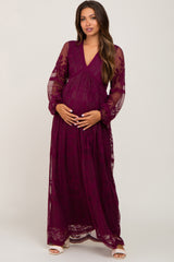 PinkBlush Burgundy Lace Mesh Long Sleeve Maternity Maxi Dress