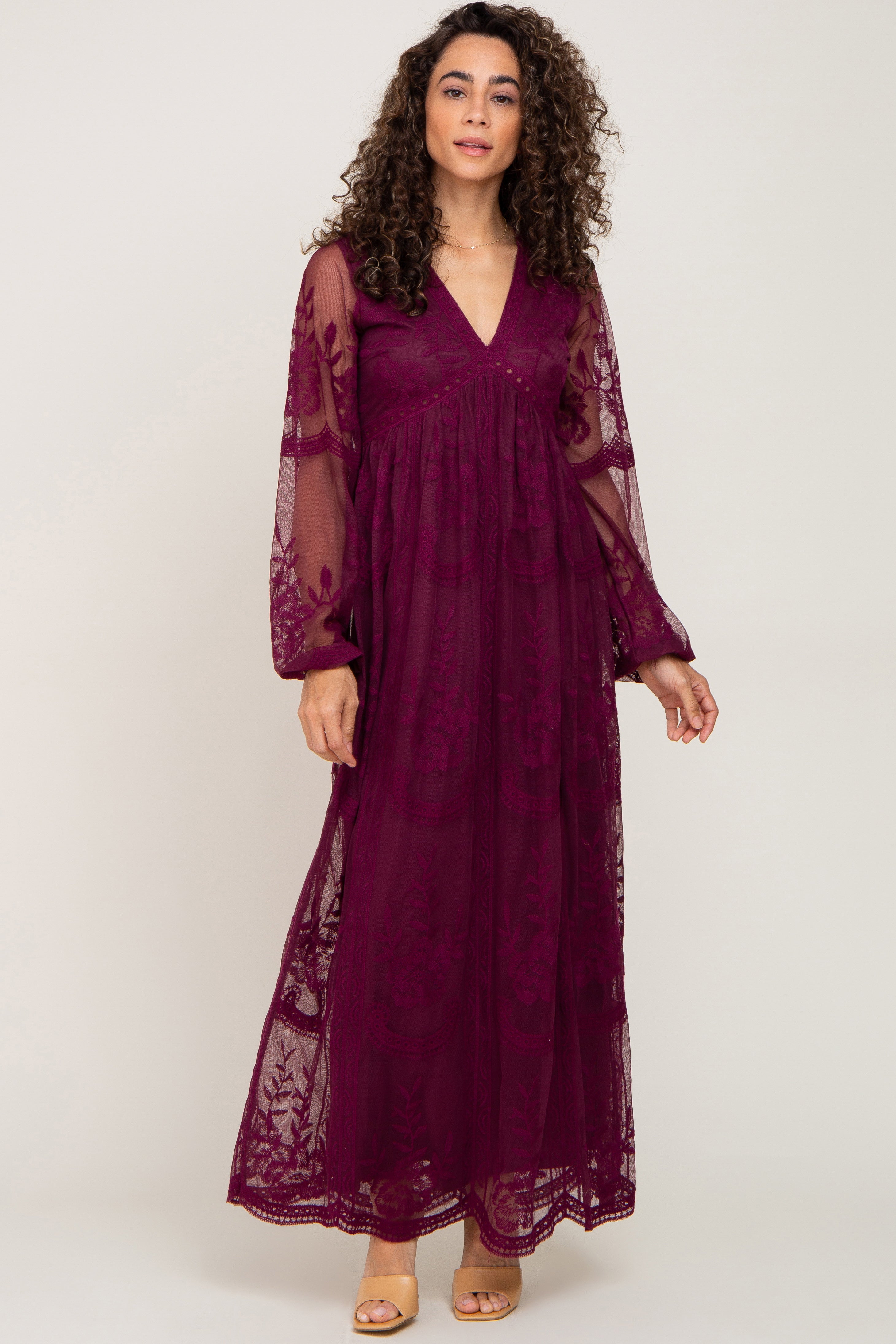 burgundy lace mesh overlay maternity maxi dress PinkBlush Red Lace Overlay Maternity Maxi Dress
