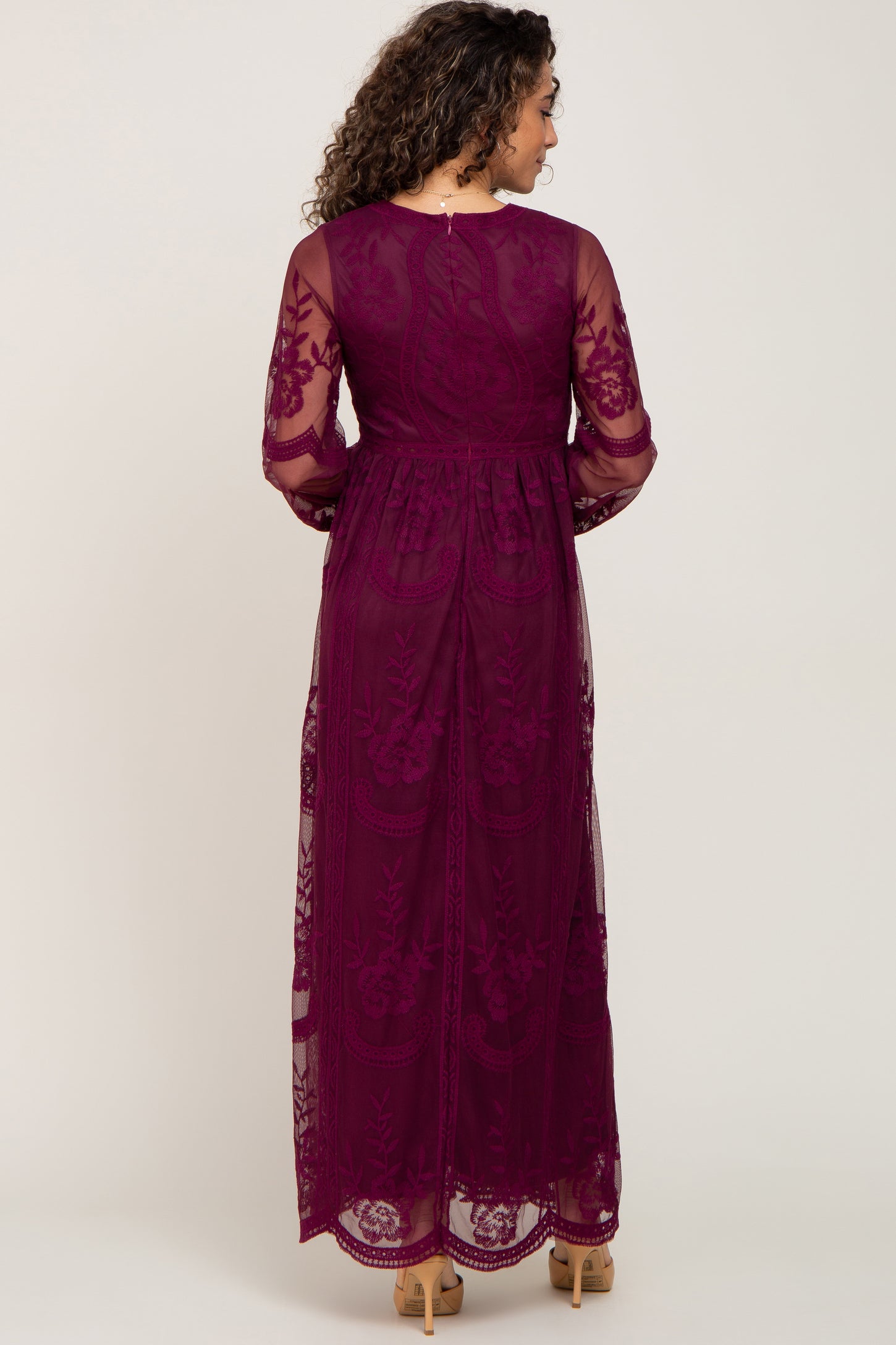 pink blush burgundy lace dress PinkBlush Burgundy Lace Fitted Long Sleeve Maternity Dress