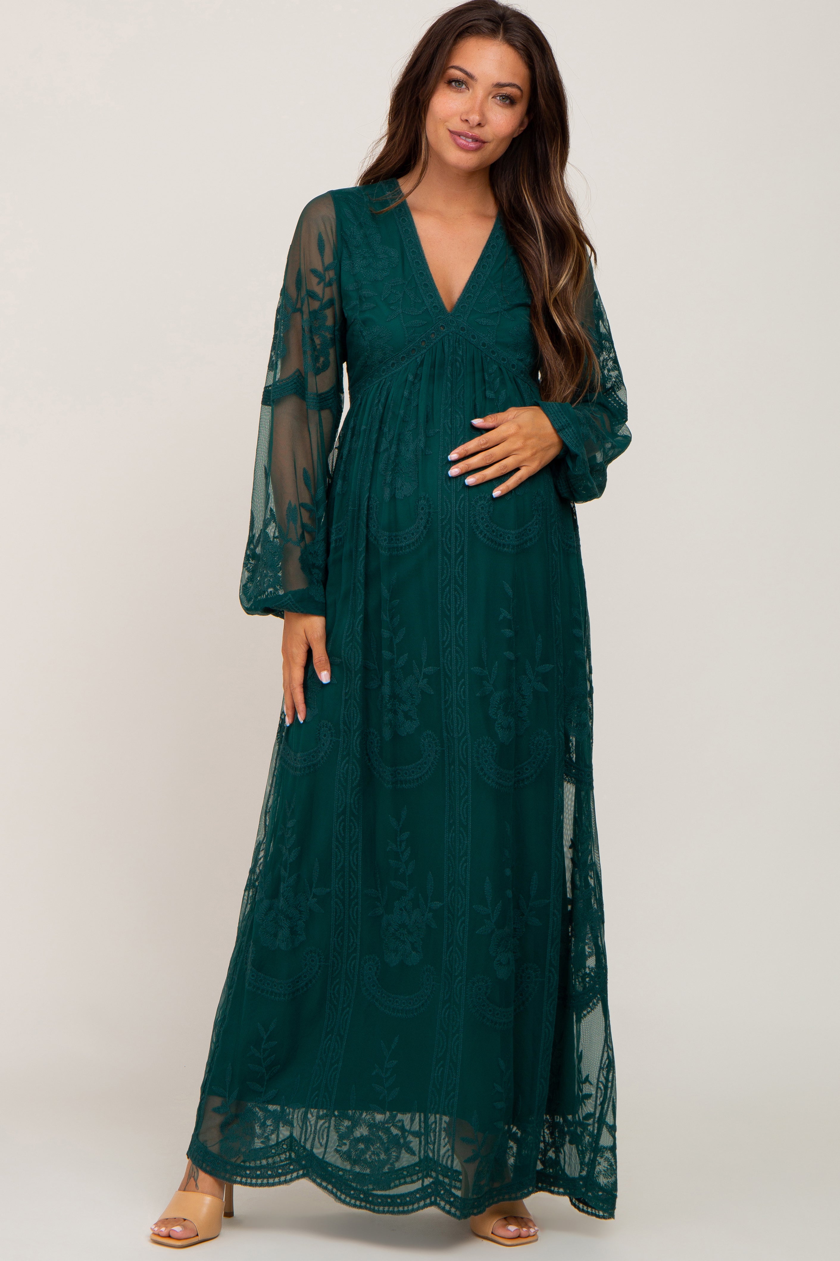 Teal Lace Pink Blush Maternity Lace Dress Green Lace Lace Mesh - Main Image